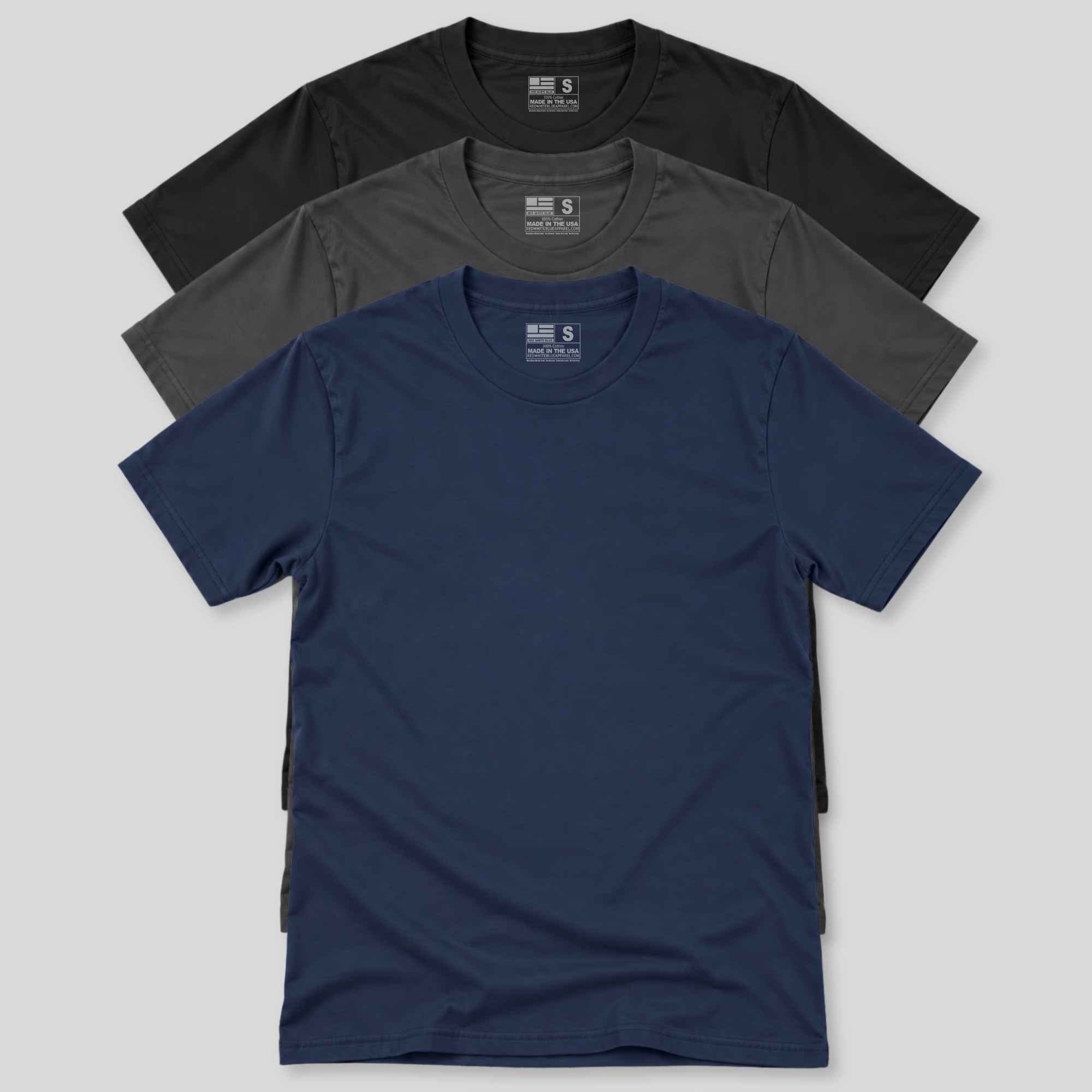100 cotton made usa dark pack 3 tees