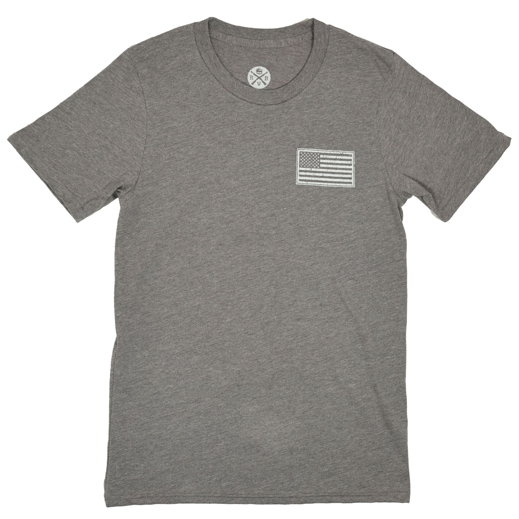 Everyday Basic Patriotic American Flag on Left Chest | Made in USA - gray