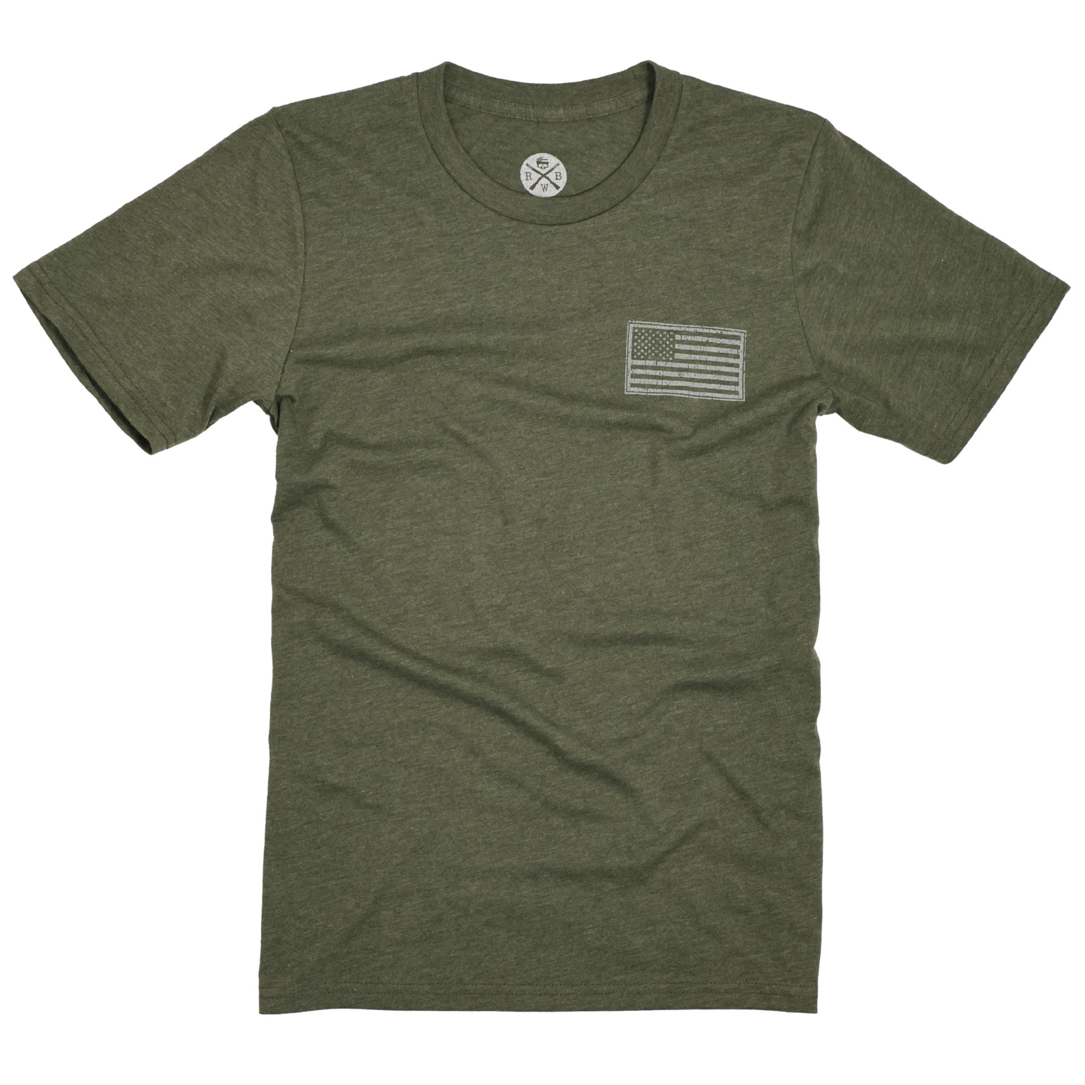 Everyday Basic Patriotic American Flag on Left Chest | Made in USA - army green
