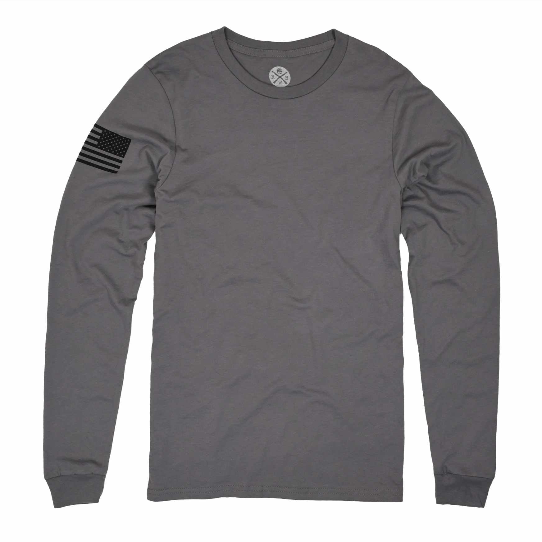 American Made Long Sleeve Patriotic Flag on Sleeve 50/50 Poly Cotton Blend Rock gray