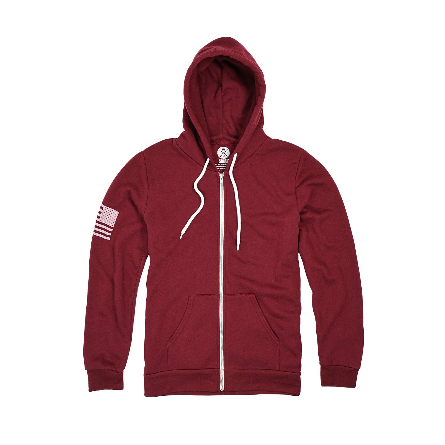 American Patriotic Flag on Sleeve Zip Up Hooded Sweatshirt | Made in USA | Brick