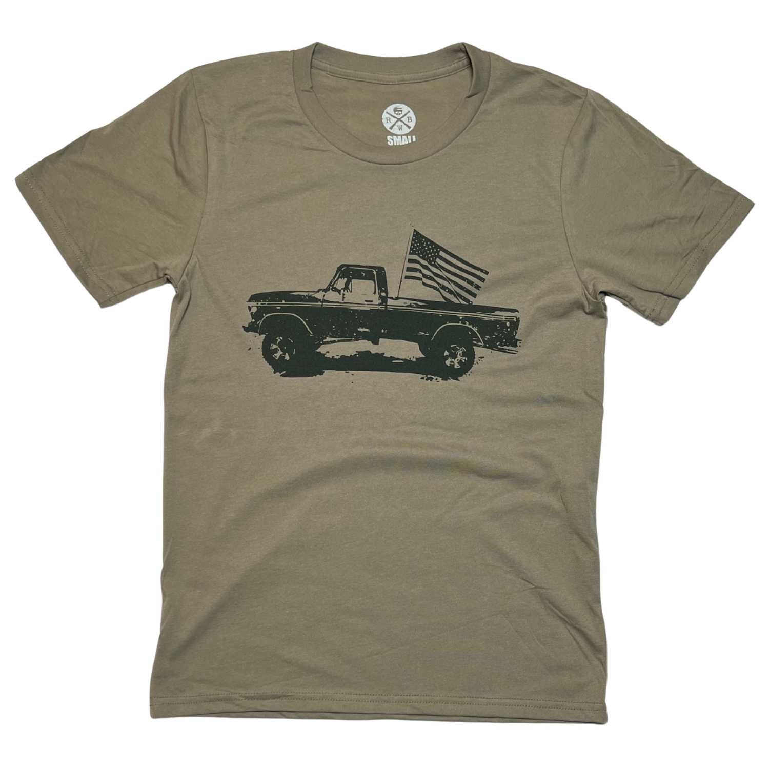 Men's Classic American Flag Truck Tri-Blend T-Shirt (Sand) Made in the USA