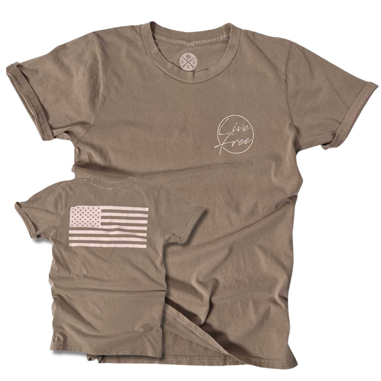 Women's Patriotic Live Free American Flag T-Shirt | American Made - Khaki