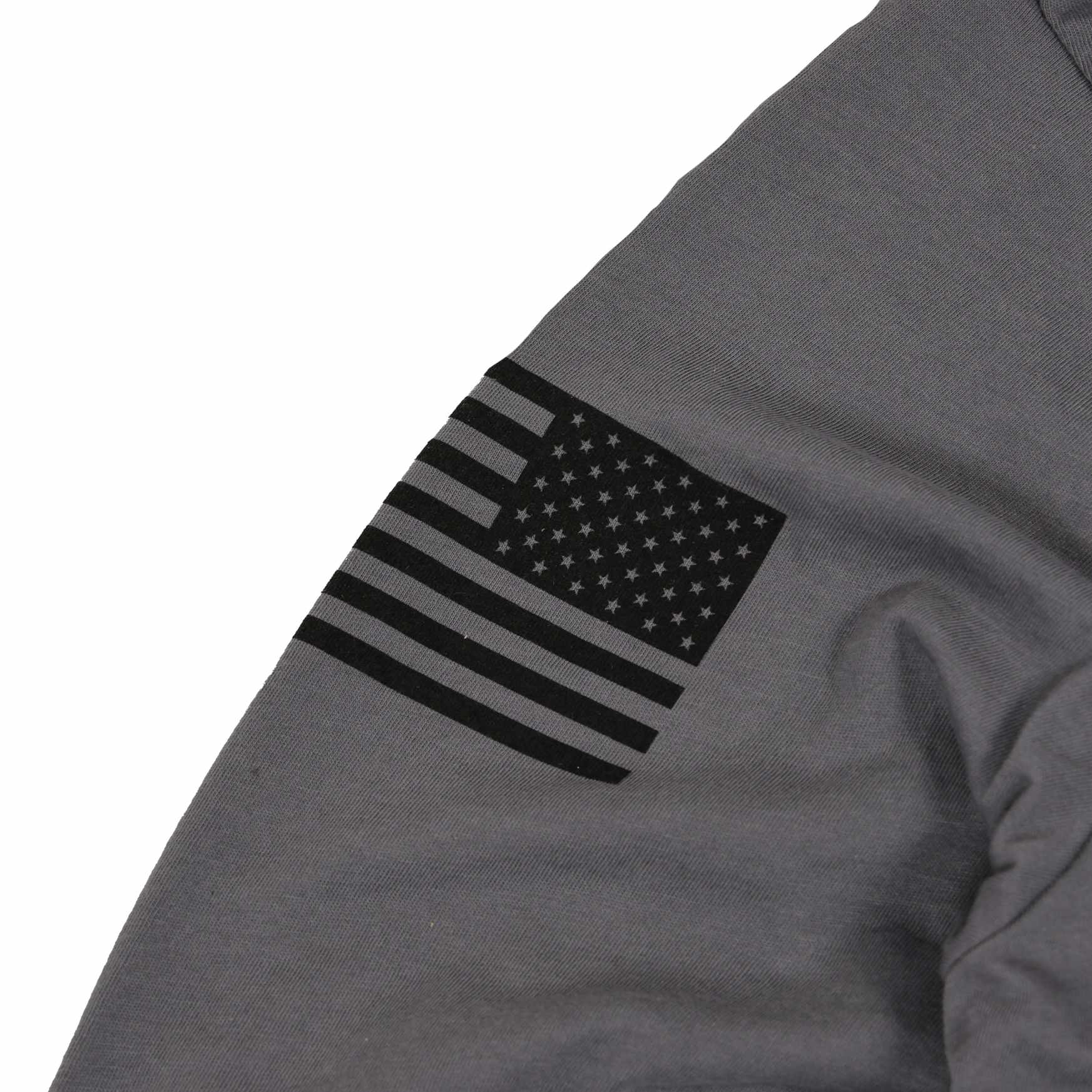 American Made Long Sleeve Patriotic Flag on Sleeve 50/50 Poly Cotton Blend Made in USA - Rock gray