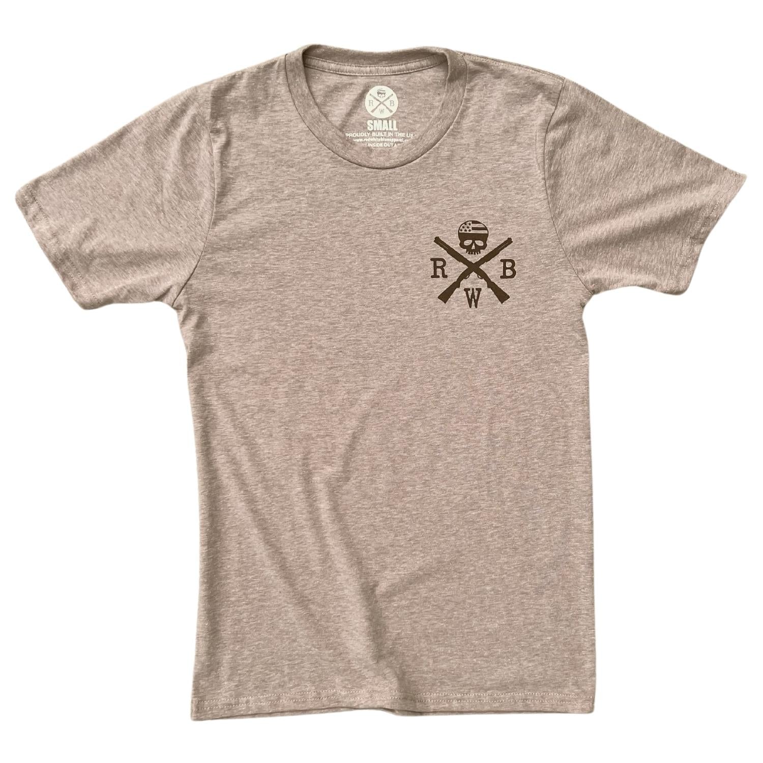 Men's Old Glory Patriotic American Flag and RWB Logo T-shirt/ Made in USA (Sand) Front View