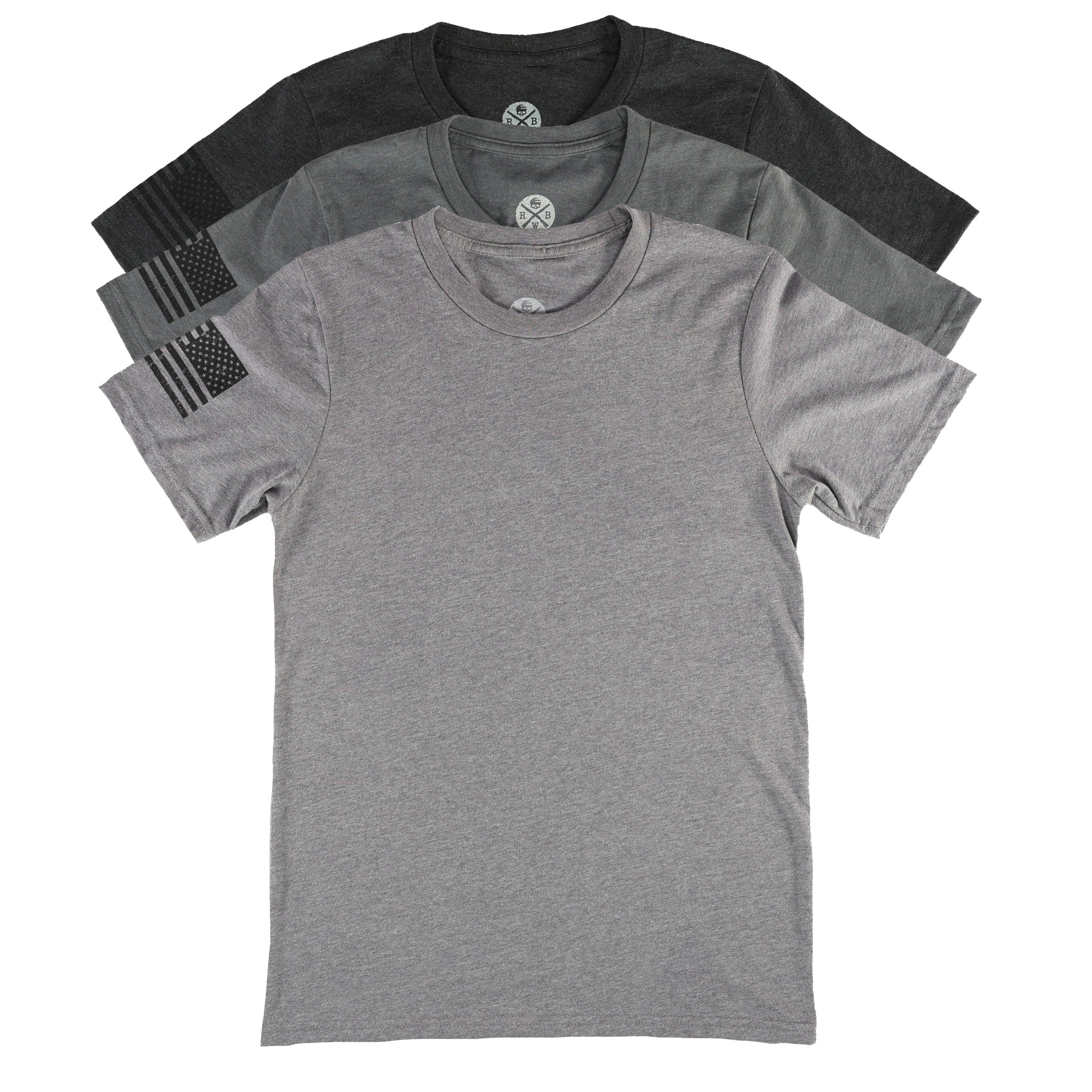 Everyday Patriotic Flag on Sleeve T-Shirt Gray 3-Pack | Made in USA