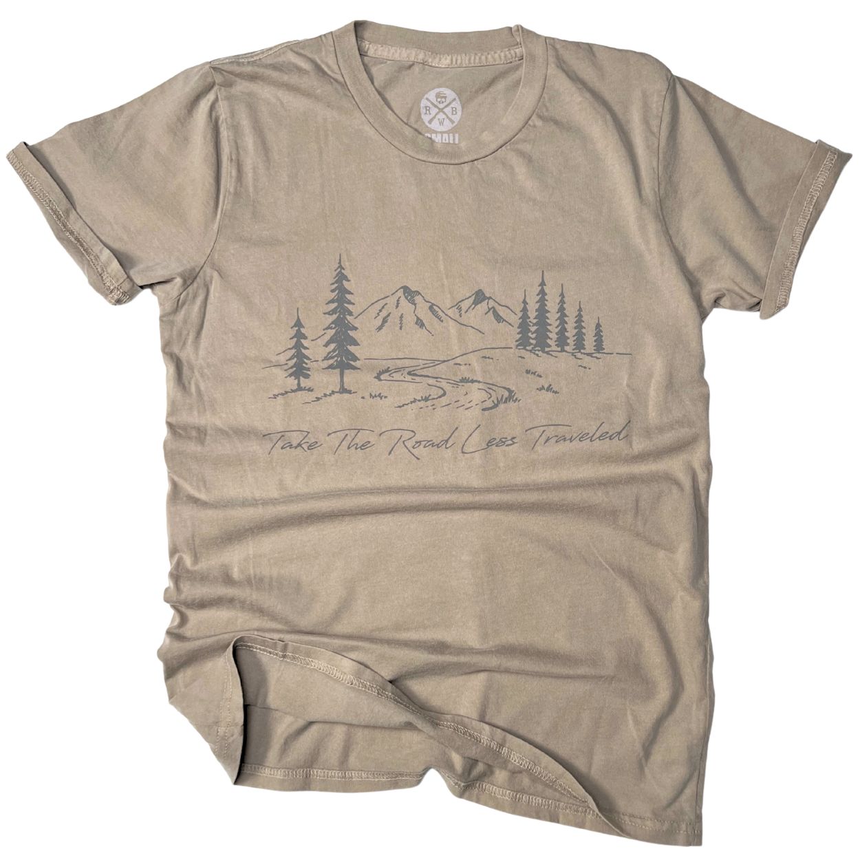 Women's Take the Road Less Traveled T-Shirt/ Made in USA/ Front (Khaki)