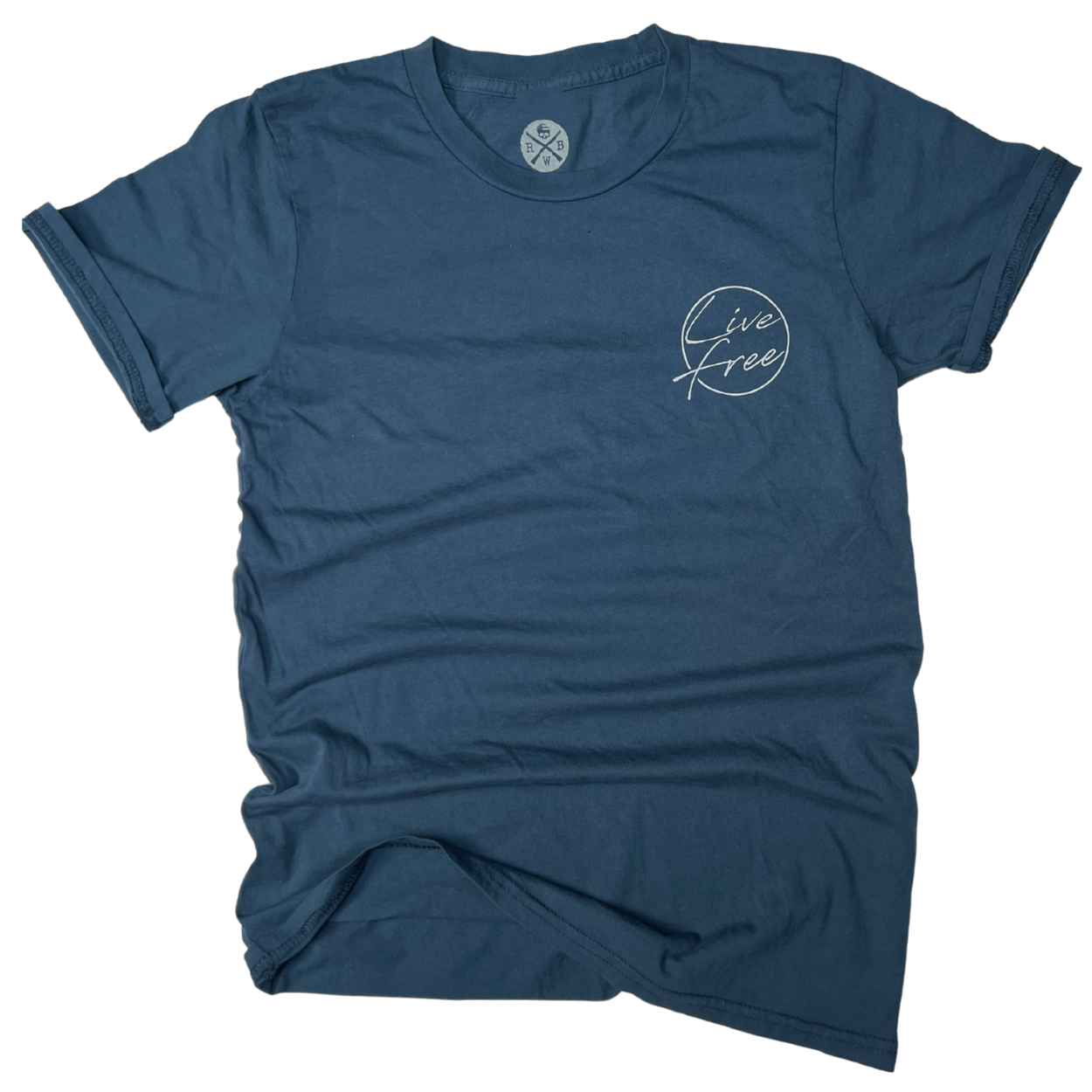 Women's Patriotic Live Free American Flag T-Shirt | American Made - Navy front