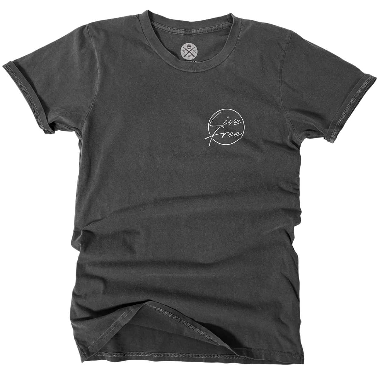 Women's Patriotic Live Free American Flag T-Shirt | American Made - Charcoal Front