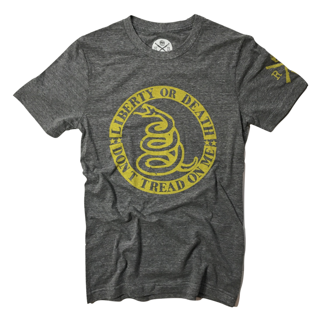 Men's Patriotic Don't Tread On Me Liberty or Death Patriotic T Shirt (Heather Gray) / Made in USA