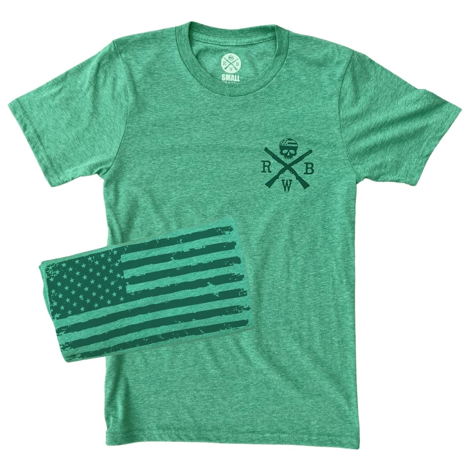 Men's Old Glory Patriotic American Flag and RWB Logo T-shirt/ Made in USA (Kelly Green)