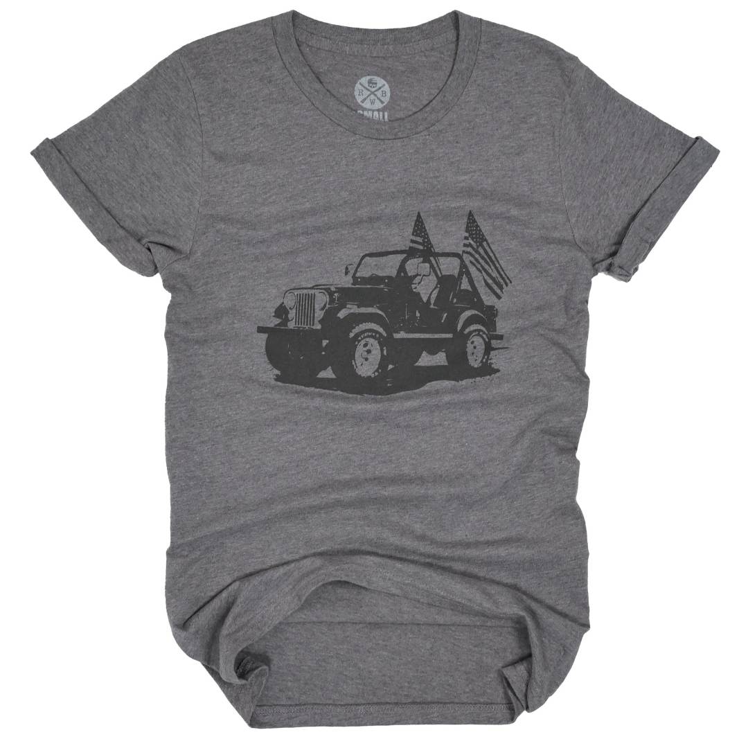 Women's Patriotic American Flag Jeep T-Shirt/ Made in USA