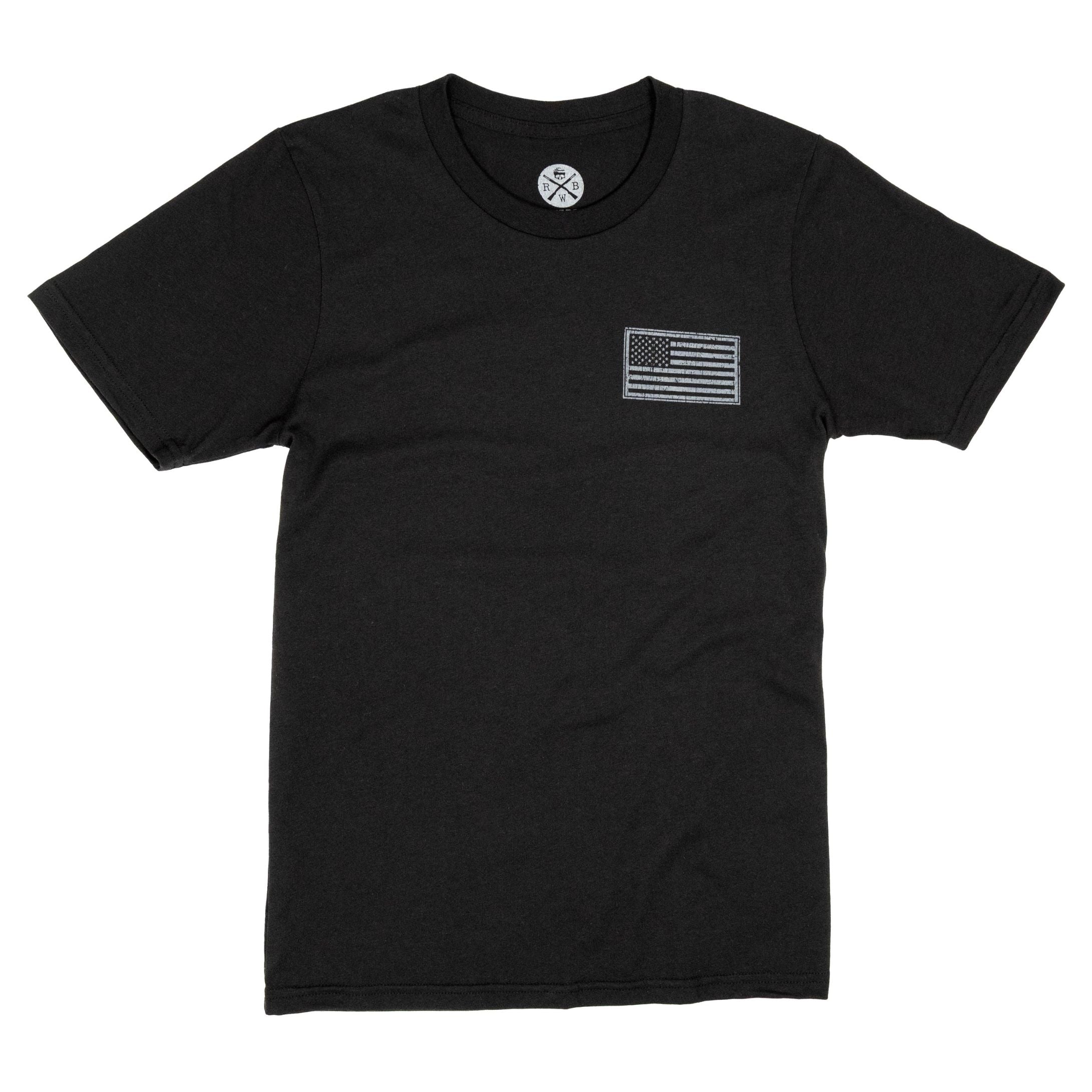 Everyday Basic Patriotic American Flag on Left Chest | Made in USA - black