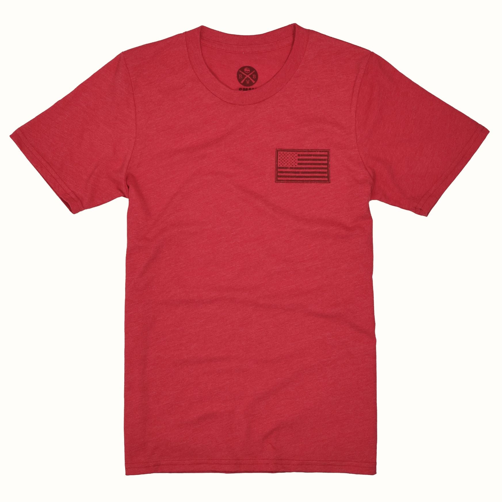 Everyday Basic Patriotic American Flag on Left Chest | Made in USA - heather red