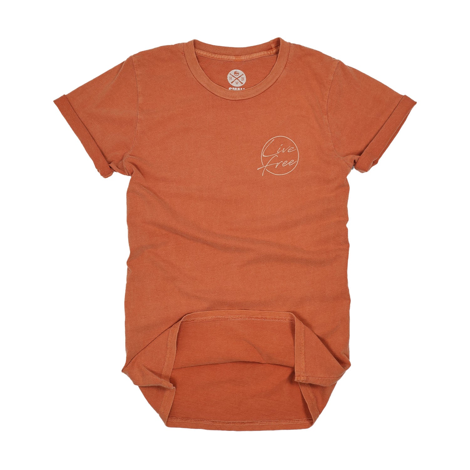 Women's Patriotic Live Free American Flag T-Shirt | American Made -  Burnt Orange Front