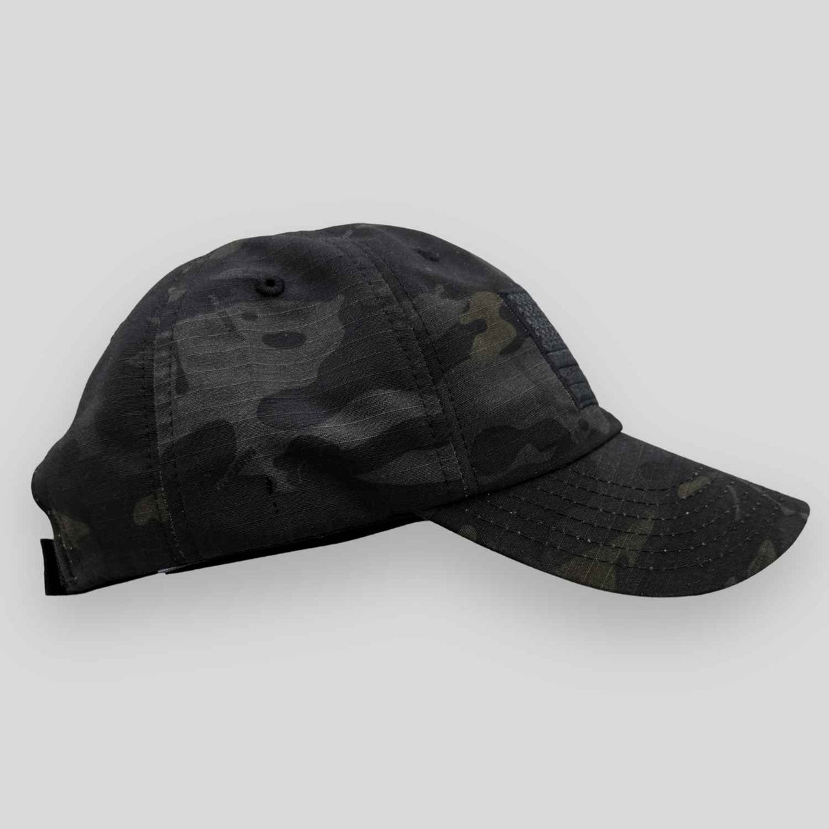 black multicam american flag hat shown from the side made in usa