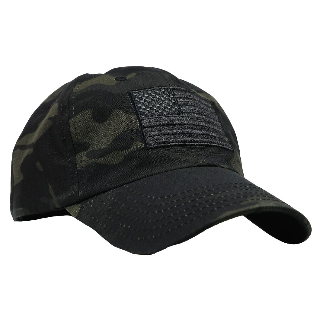 American Flag Full Fabric Black Multicam Camouflage Range Hat
