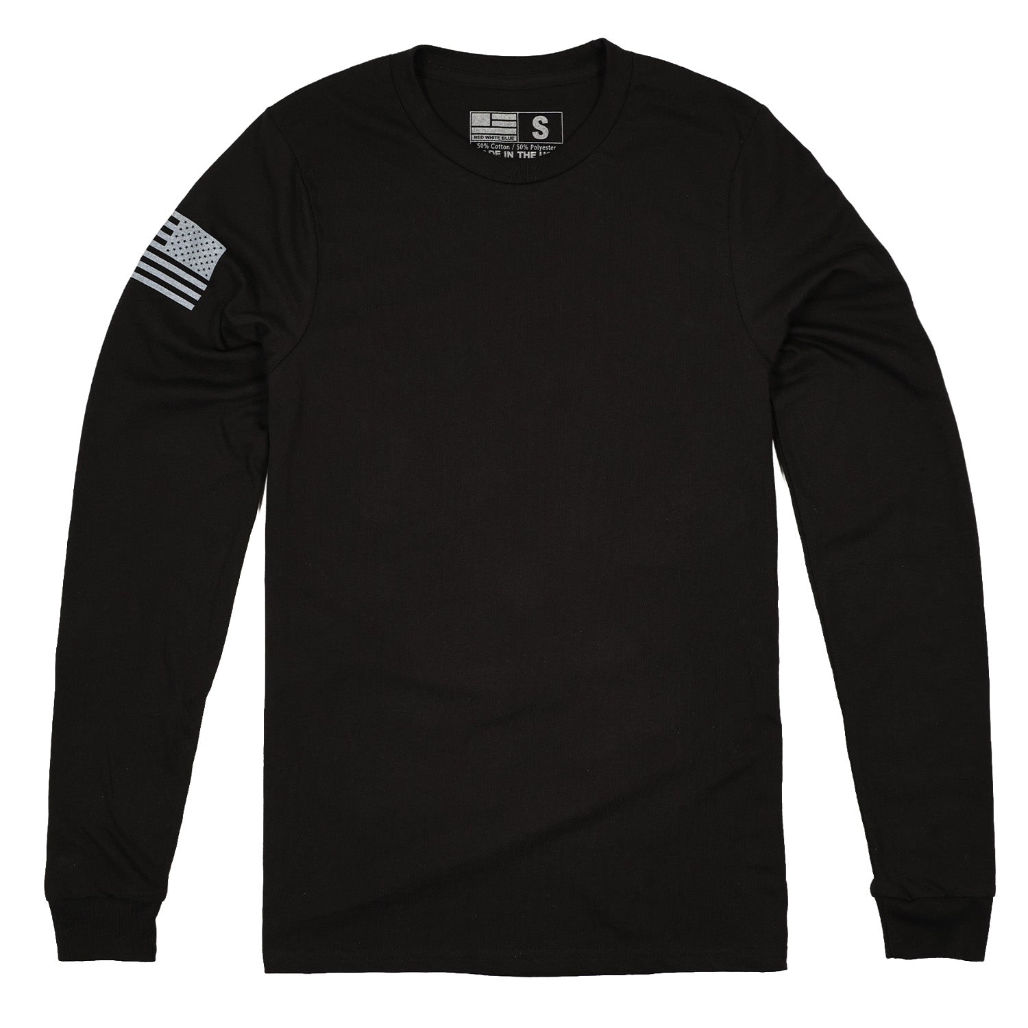 American Made Long Sleeve Patriotic Flag on Sleeve  50/50 Poly Cotton Blend - Black