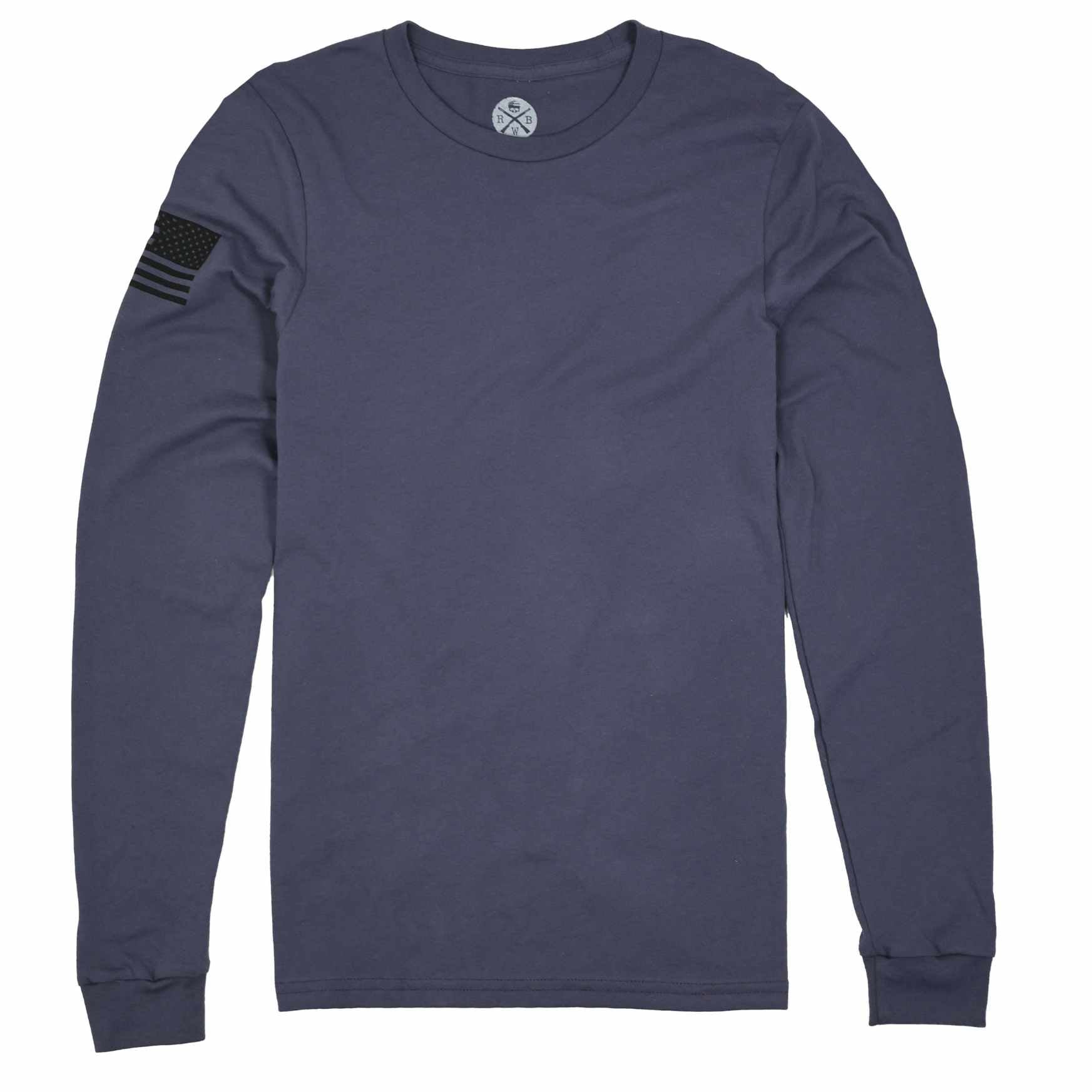 American Made Long Sleeve Patriotic Flag on Sleeve  50/50 Poly Cotton Blend Charcoal gray