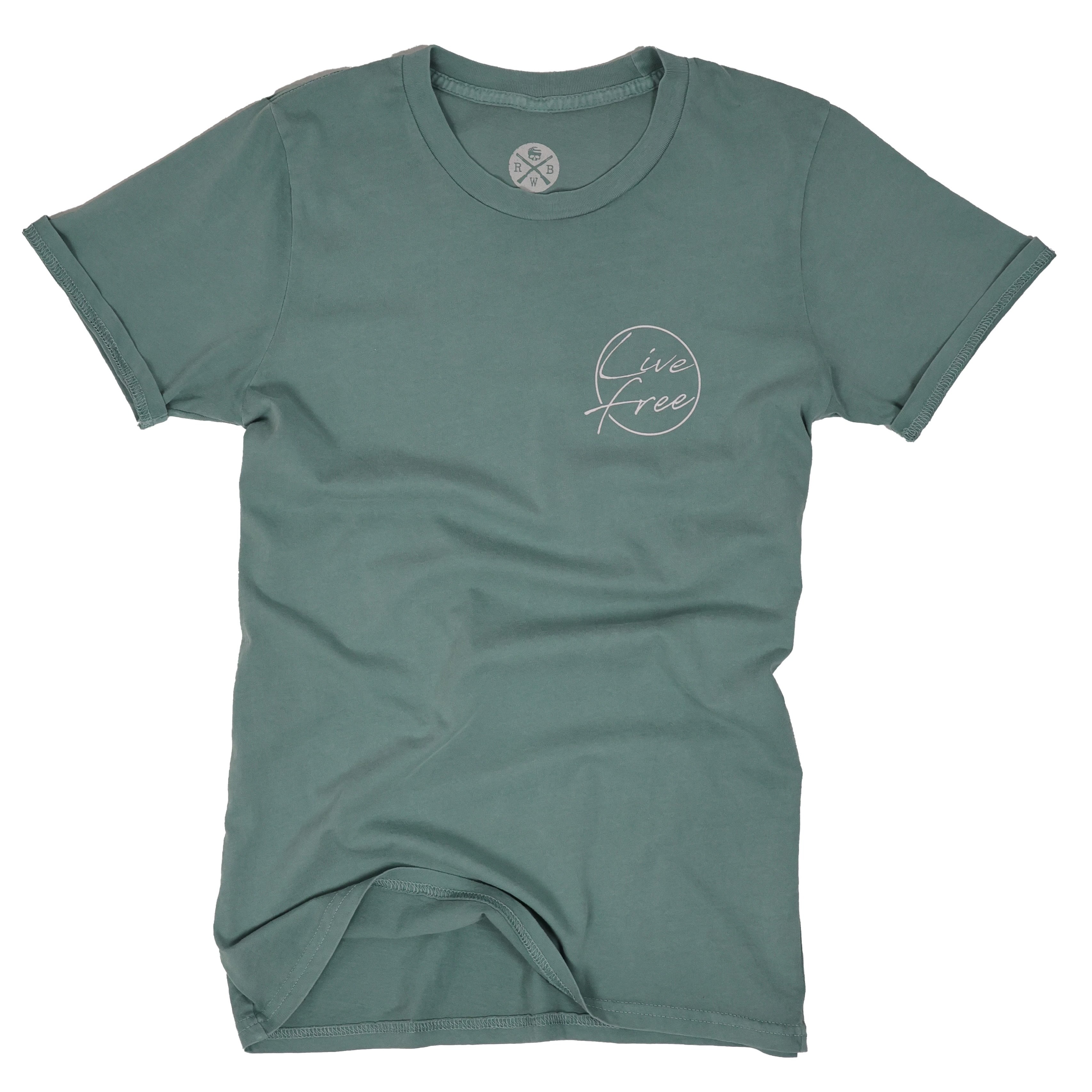Women's Patriotic Live Free American Flag T-Shirt | American Made - Sage   Front