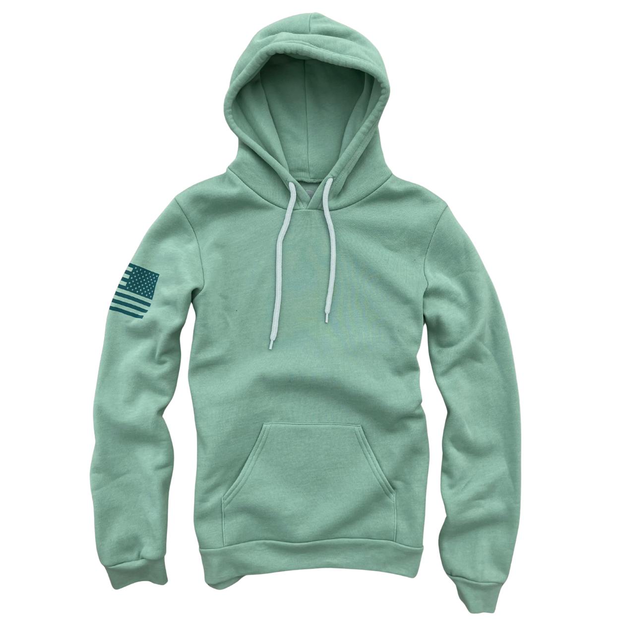 Made in USA Everyday Patriotic Flag Hoodie  Sage