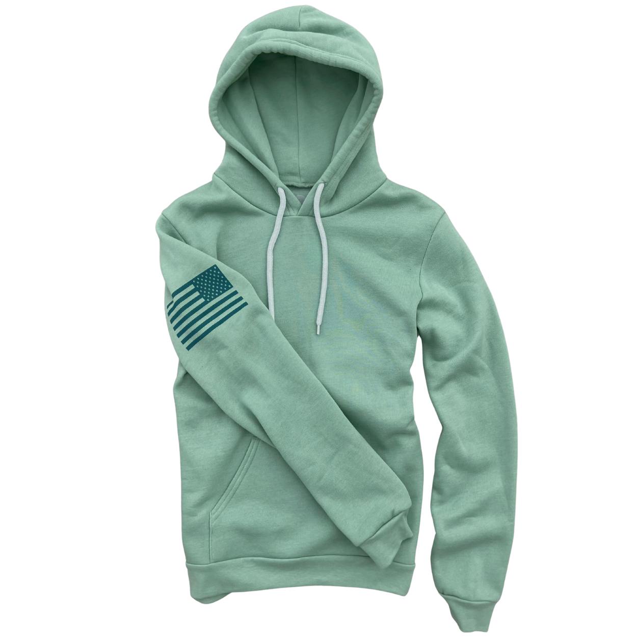 Made in USA Everyday Patriotic Flag Hoodie  Sage