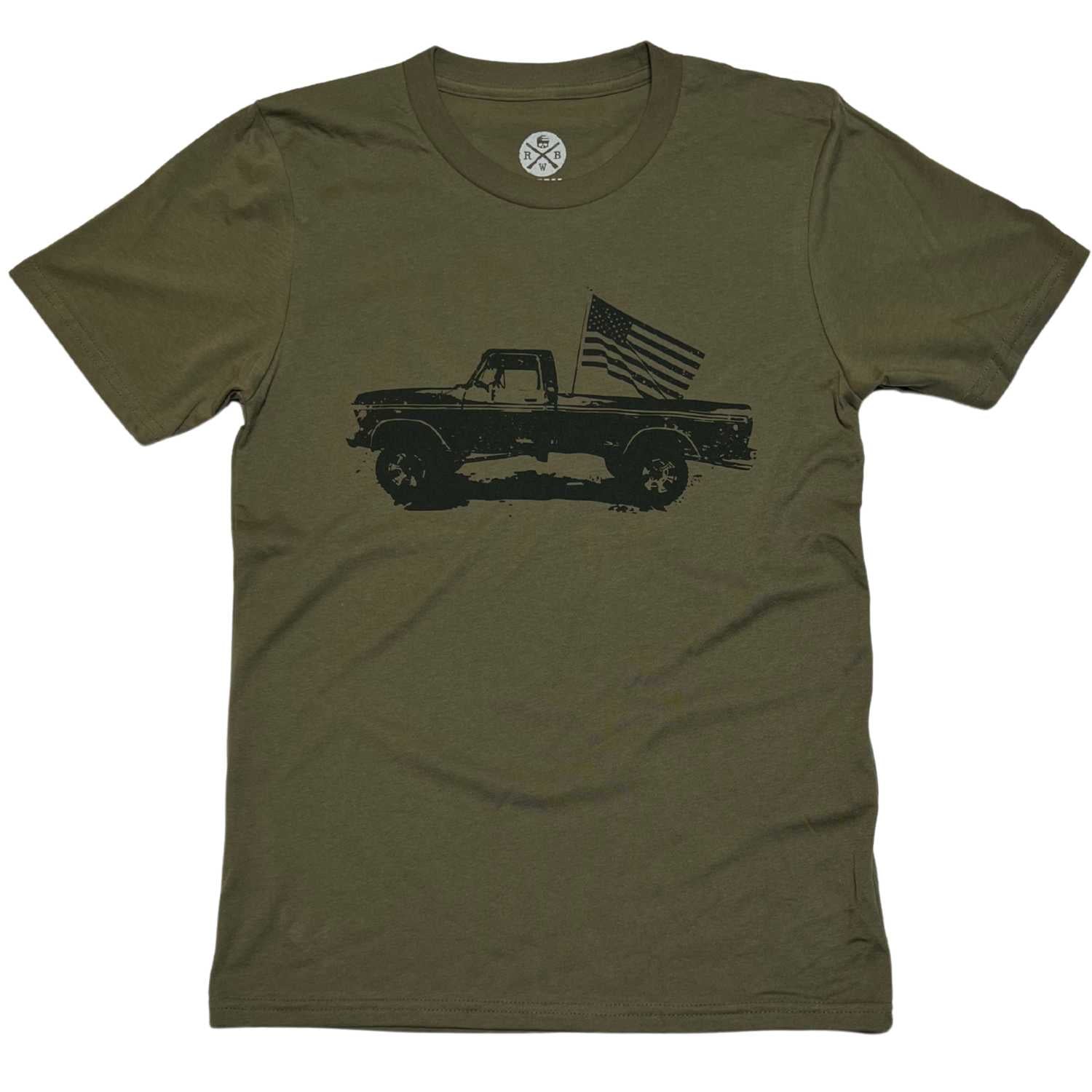 Men's Classic American Flag Truck Tri-Blend T-Shirt (Military) Made in the USA