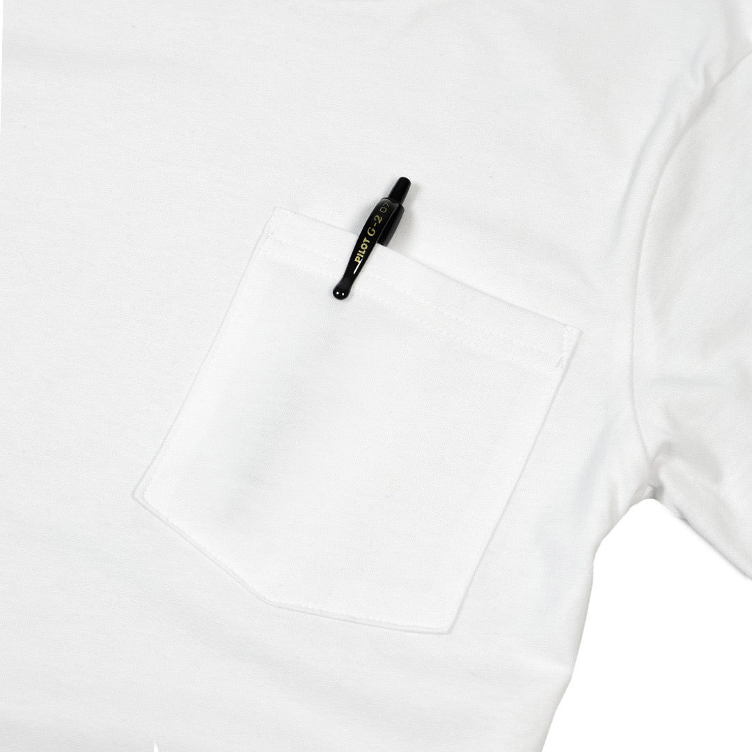 made in usa pocket tee white close up