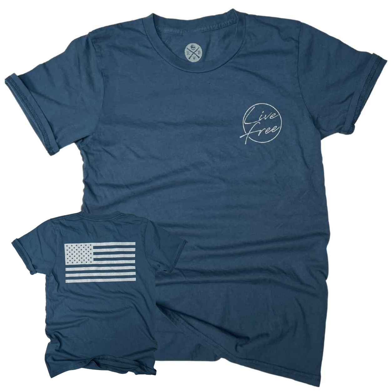 Women's Patriotic Live Free American Flag T-Shirt | American Made - Navy