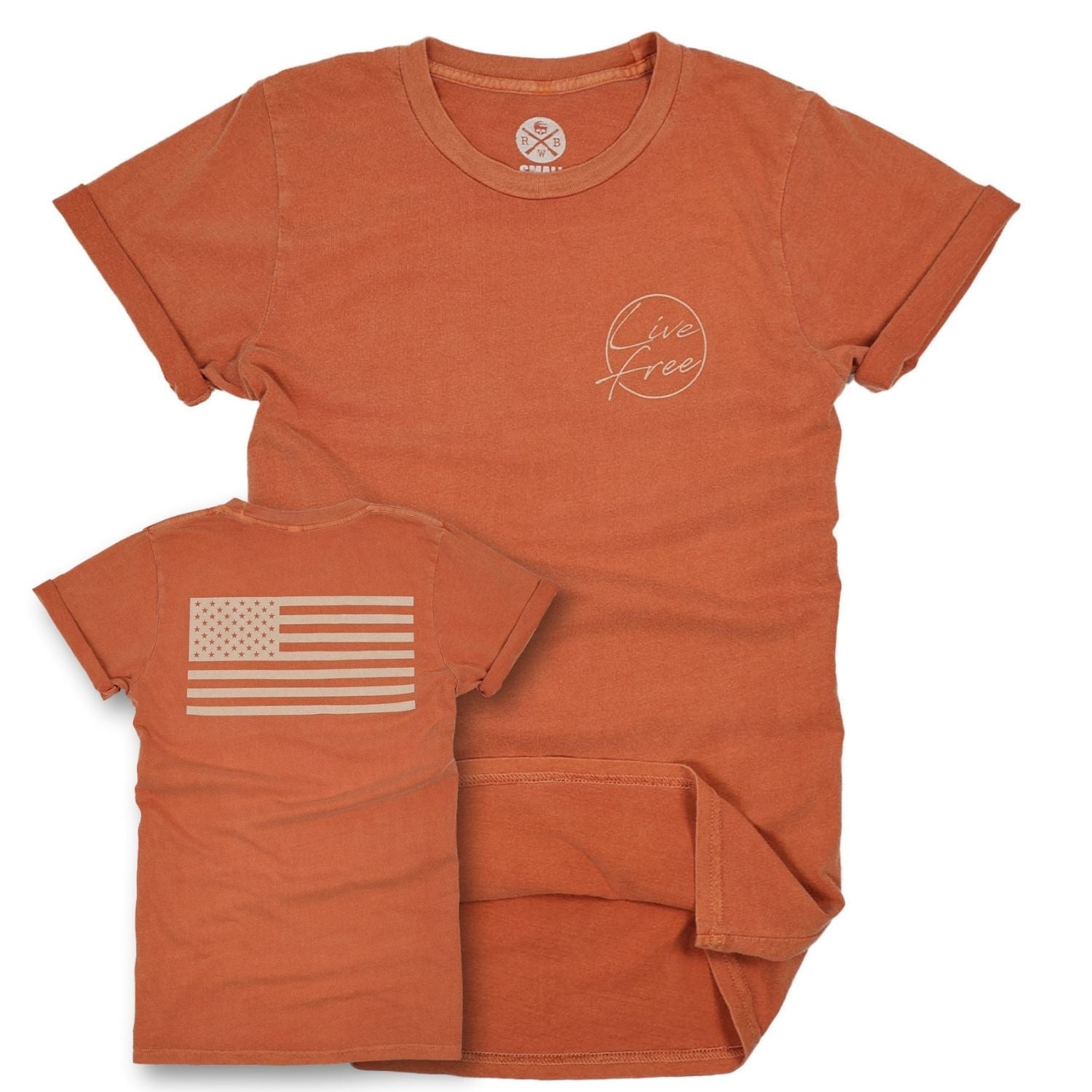 Women's Patriotic Live Free American Flag T-Shirt | American Made -  Burnt Orange