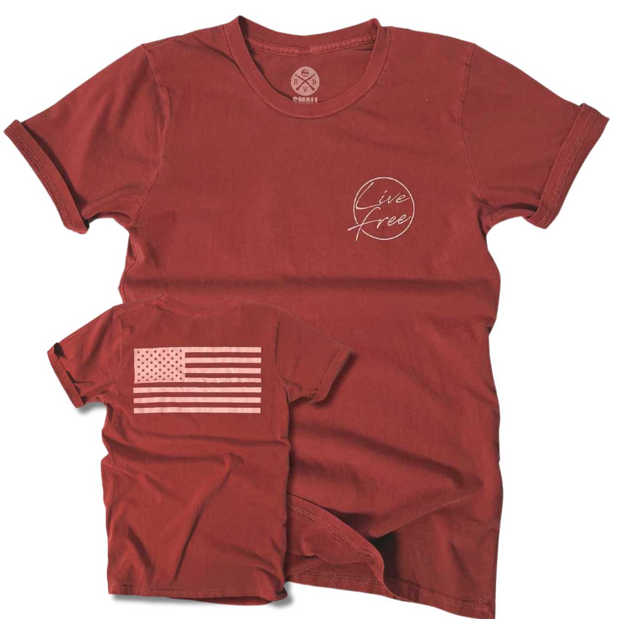 Women's Patriotic Live Free American Flag T-Shirt | American Made -  Brick Red