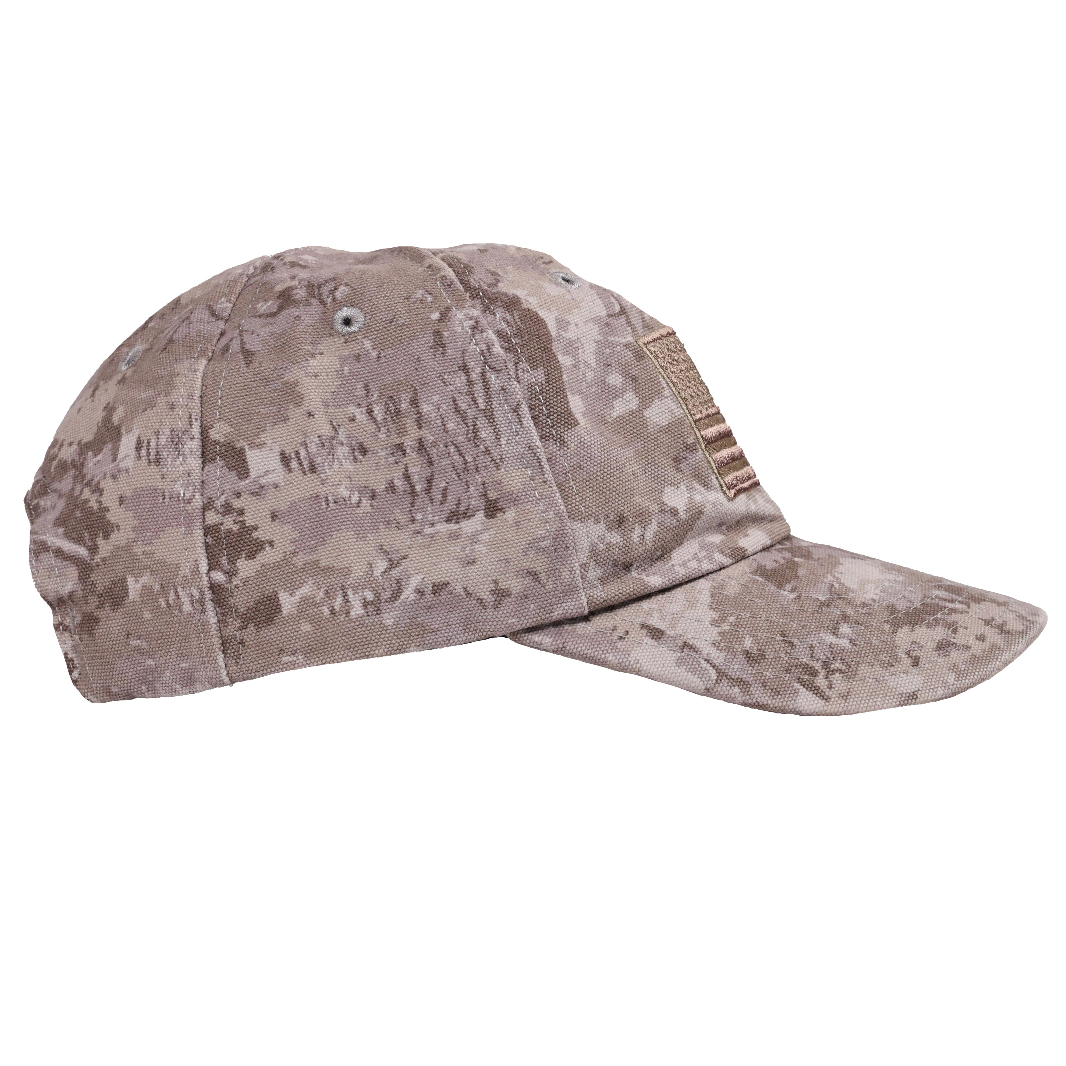 Patriotic Flag on a  Heavyweight Ranch Hat/ Red White Blue Apparel Made in USA (Camo) Side View