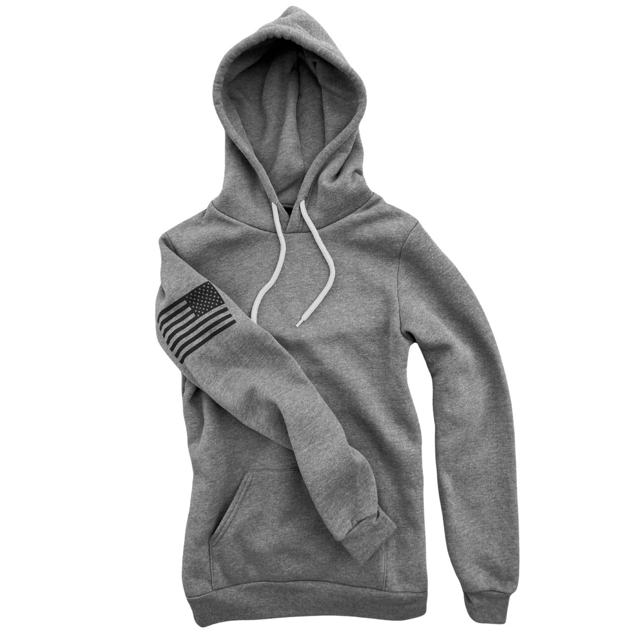 Made in USA Everyday Patriotic Flag Hoodie  Gray