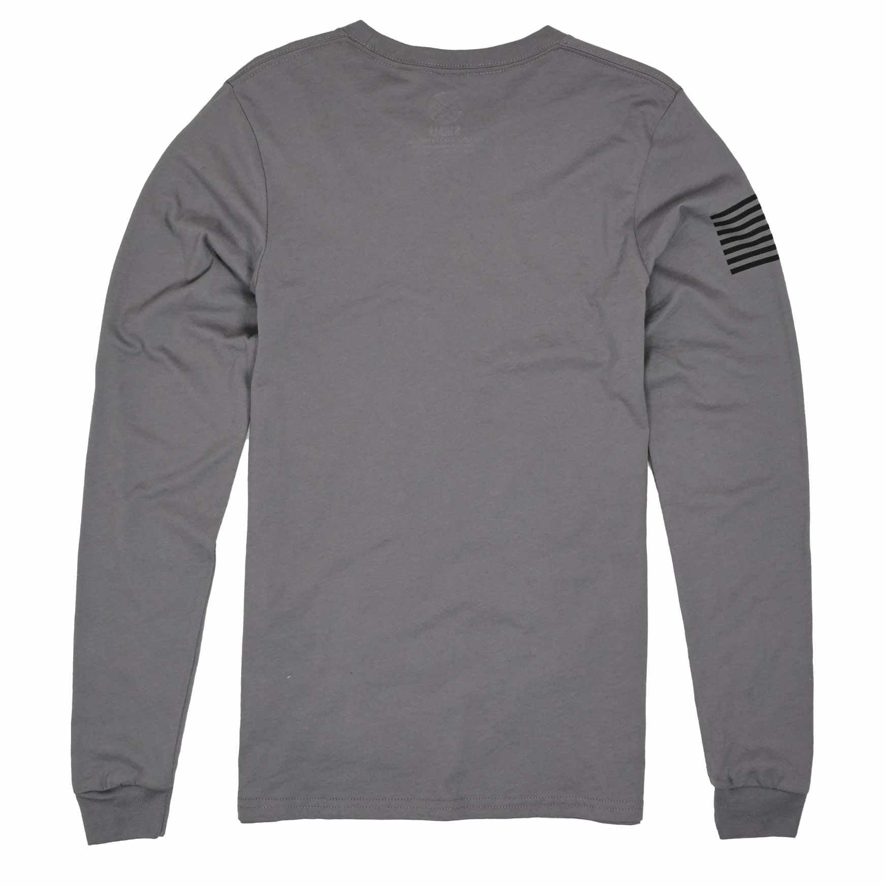 American Made Long Sleeve Patriotic Flag on Sleeve  50/50 Poly Cotton Blend Made in USA - Rock Gray