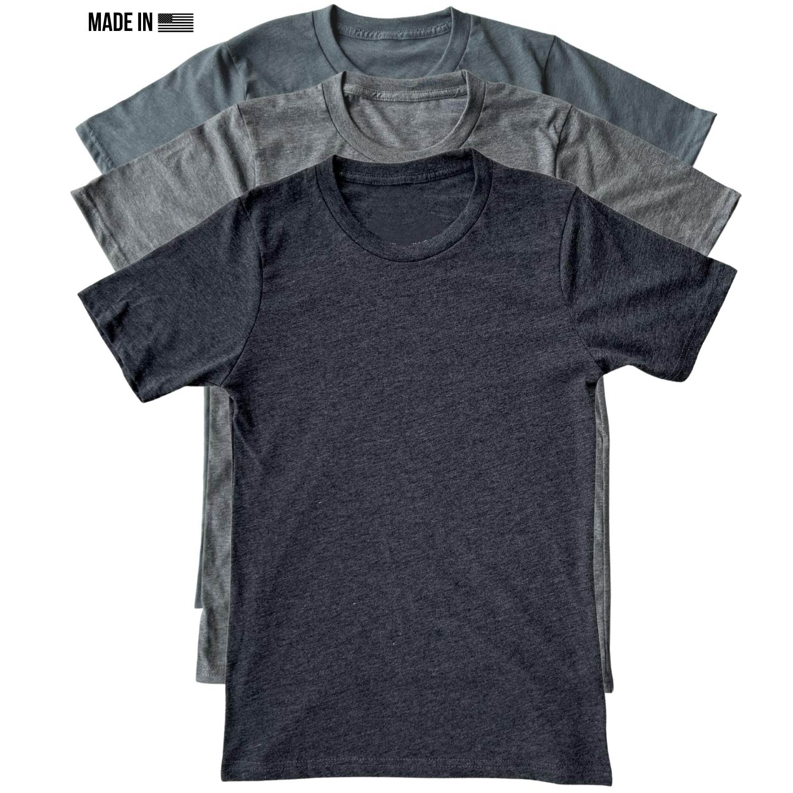 Basic Blank T-Shirt Shades of Gray 3-Pack | Made in USA