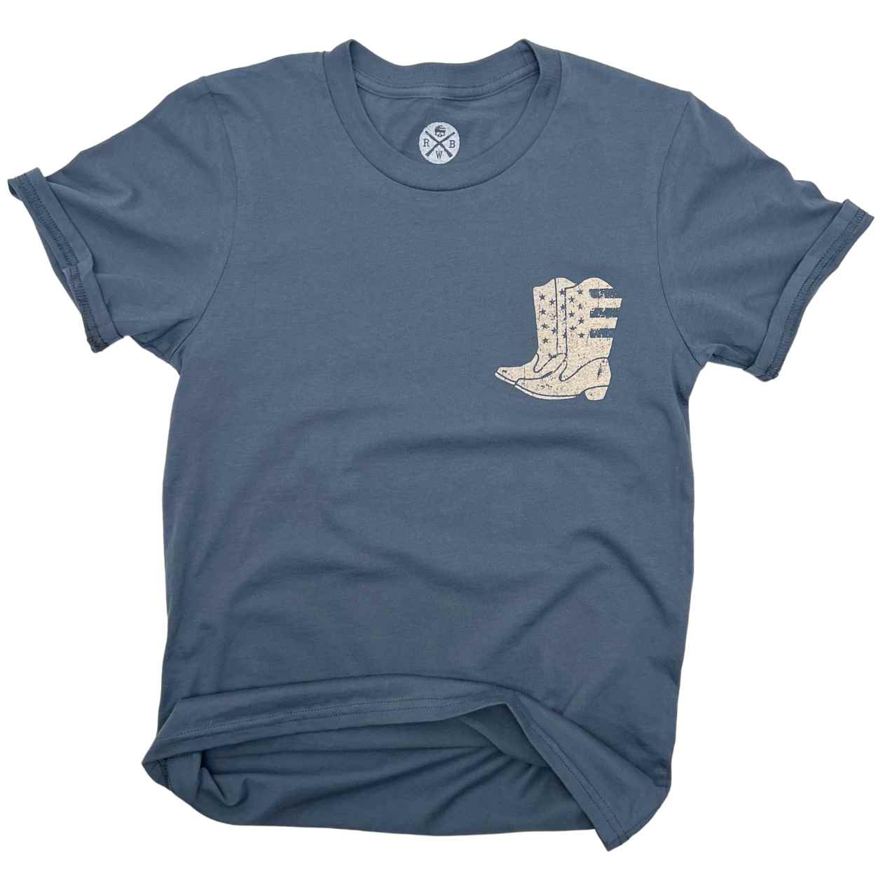 Women's Patriotic Cowboy Boots T-Shirt | Made In USA (sea blue)