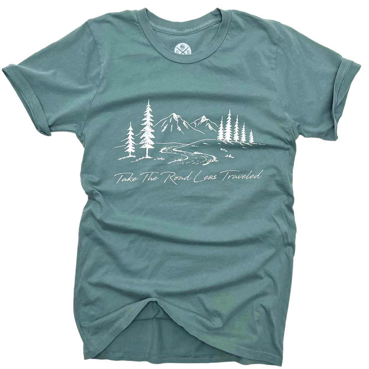 Women's Take the Road Less Traveled T-Shirt/ Made in USA/ Front (sage)