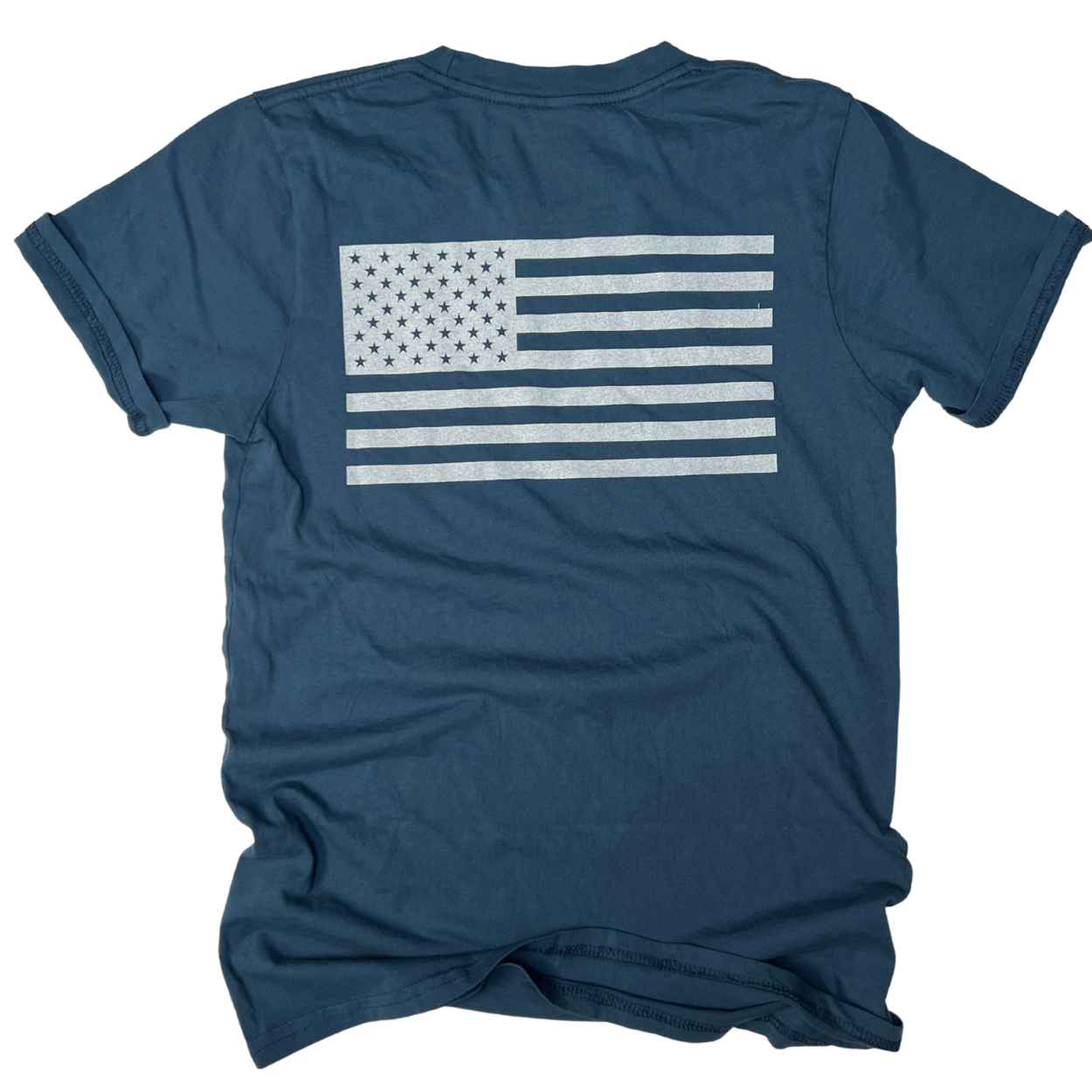 Women's Patriotic Live Free American Flag T-Shirt | American Made -  Back USA Flag  -  Navy
