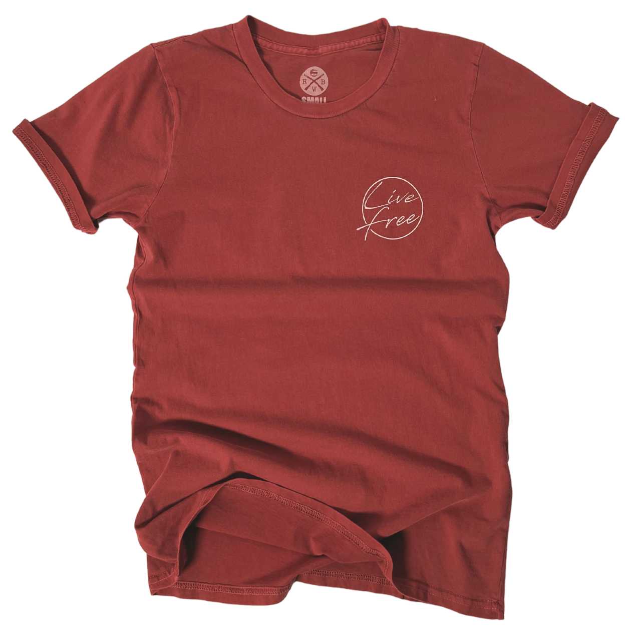 Women's Patriotic Live Free American Flag T-Shirt | American Made - Brick Red  Front