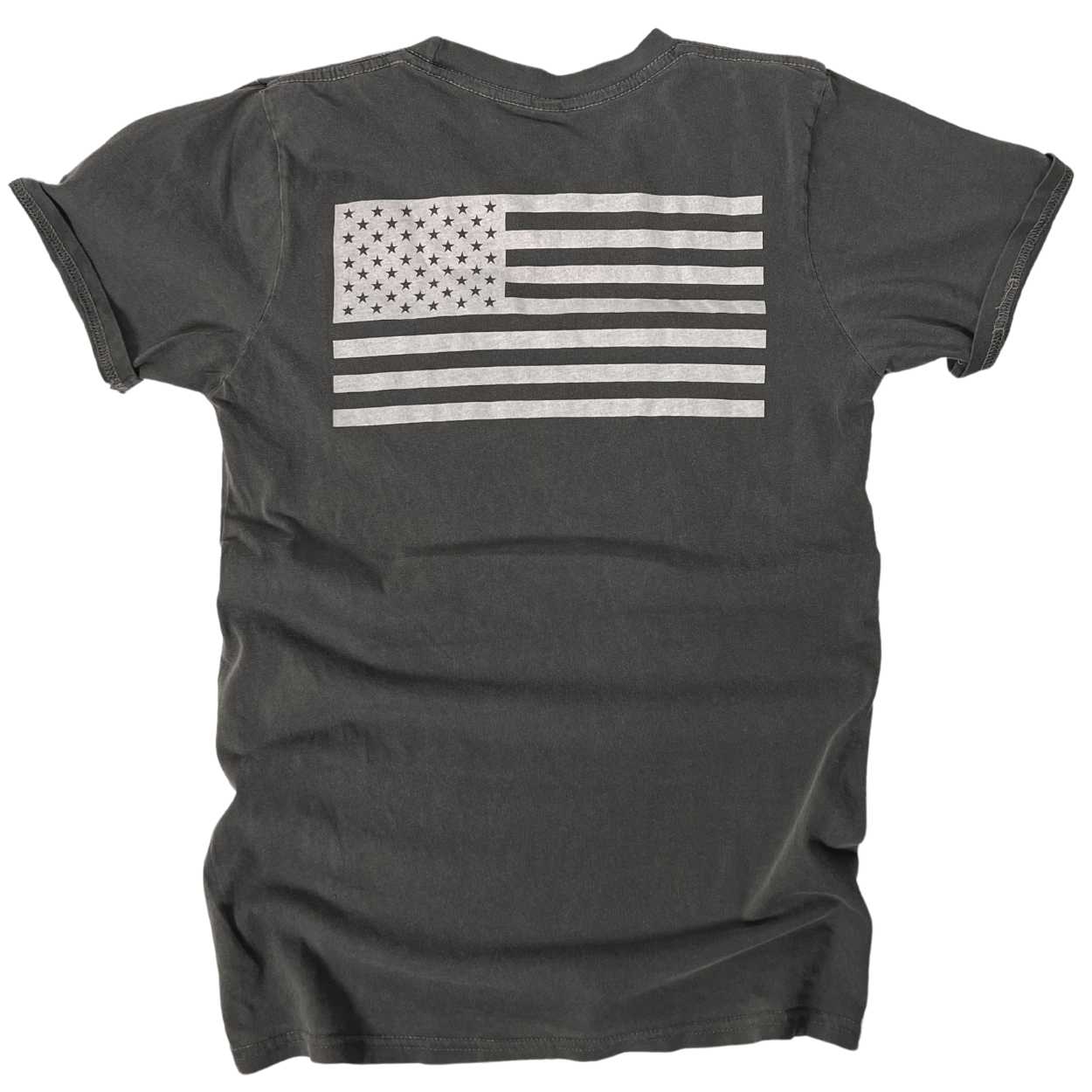 Women's Patriotic Live Free American Flag T-Shirt | American Made -  Back USA Flag  -  Charcoal  