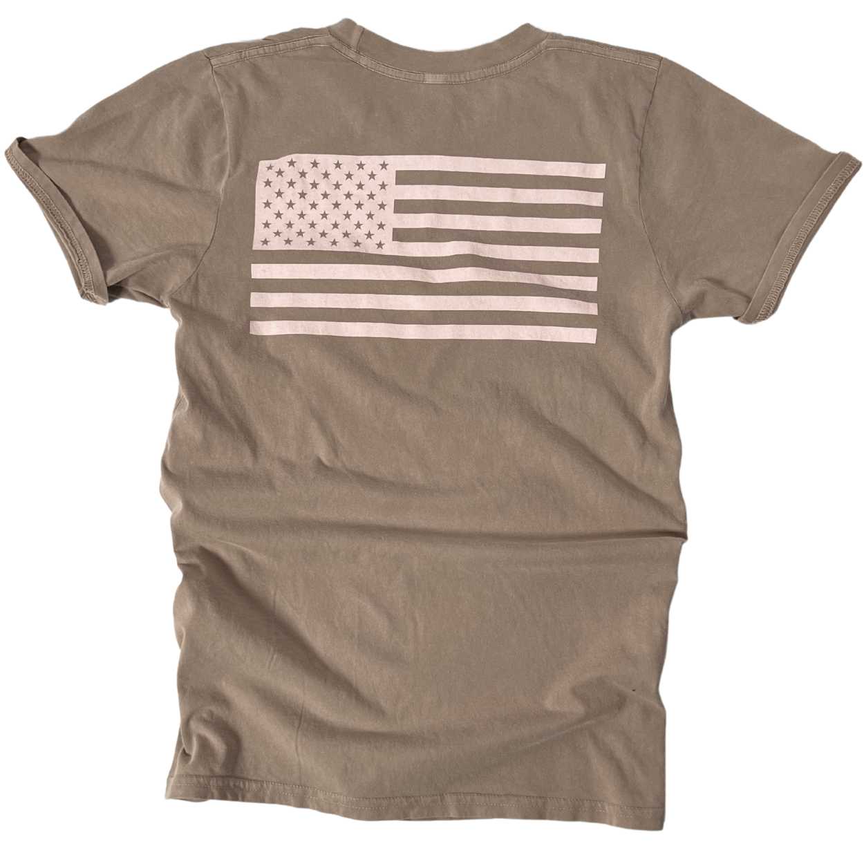Women's Patriotic Live Free American Flag T-Shirt | American Made -  Back USA Flag  -  Khaki