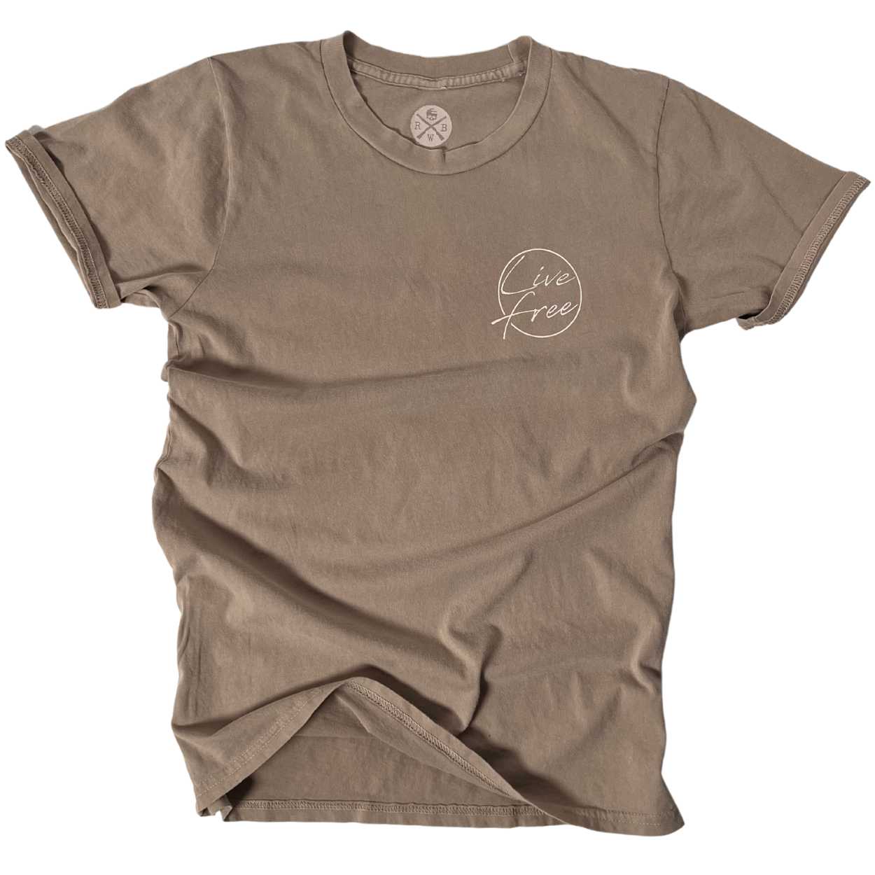 Women's Patriotic Live Free American Flag T-Shirt | American Made -   Khaki  front