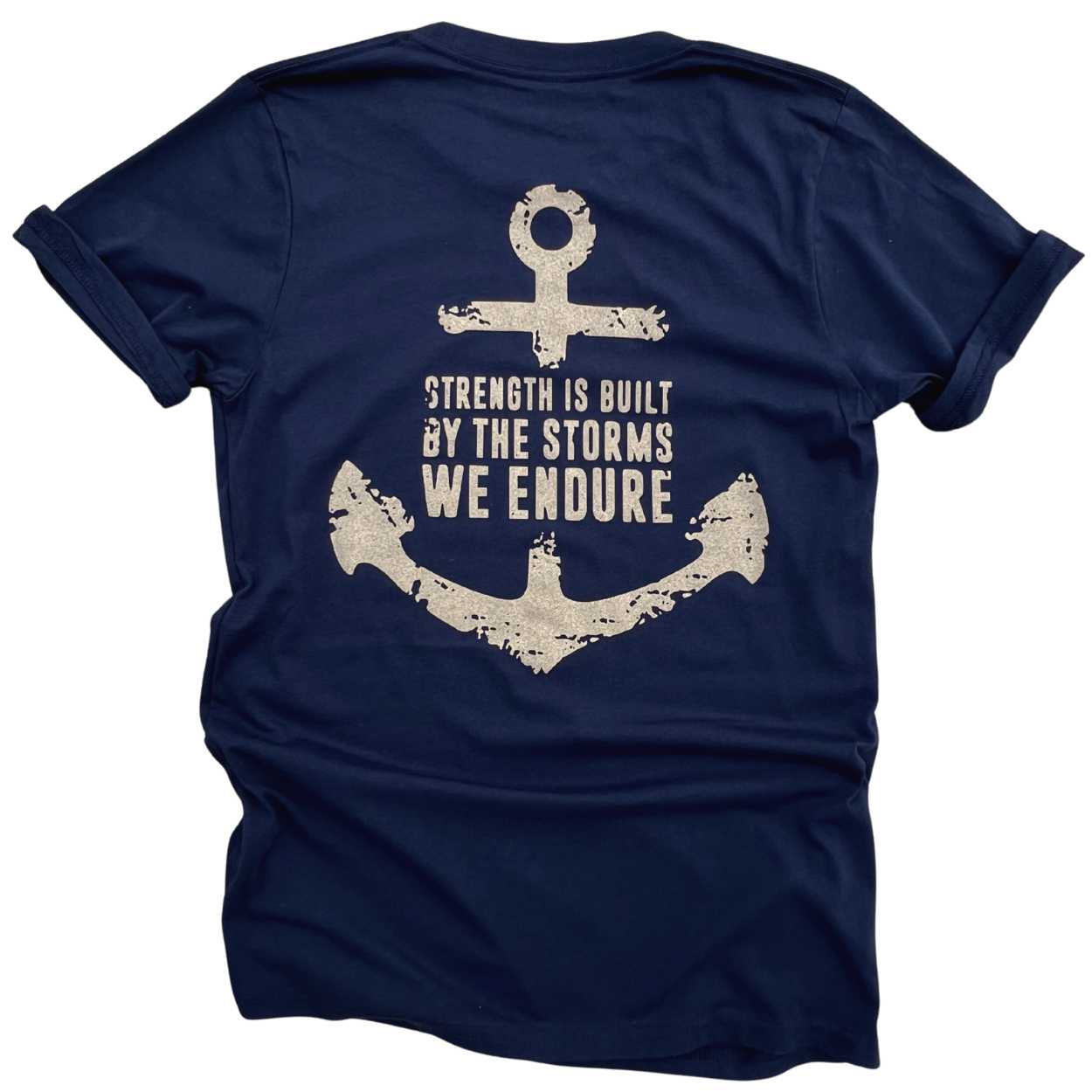 Women's Strength Through Storms T-Shirt / Made in USA / Back (Navy)