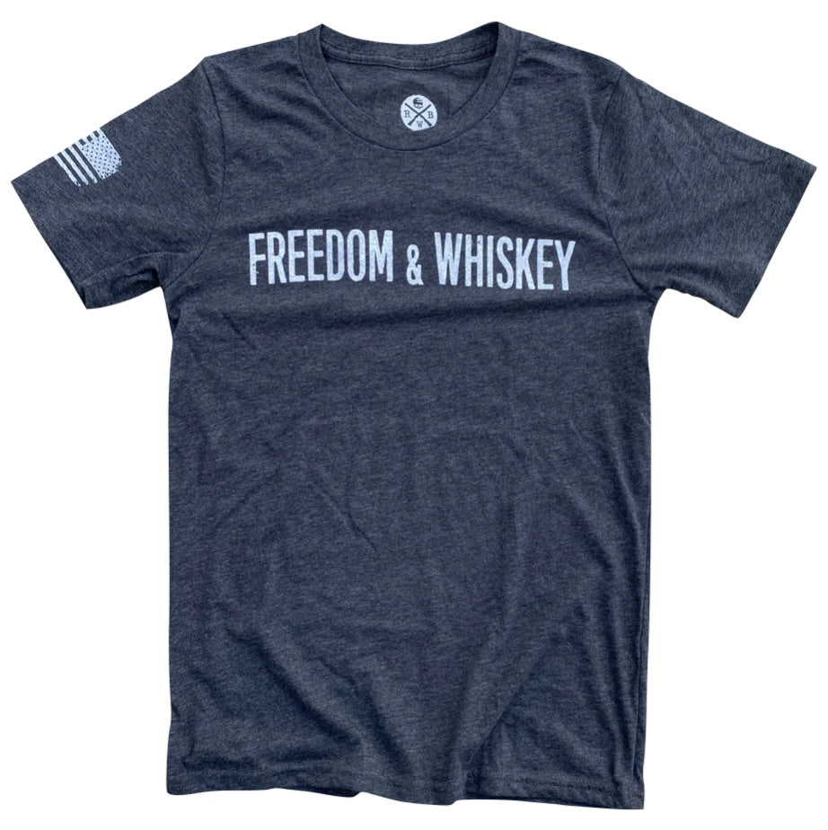 Men's Freedom & Whiskey Patriotic American T-Shirt - Gray / Made in USA