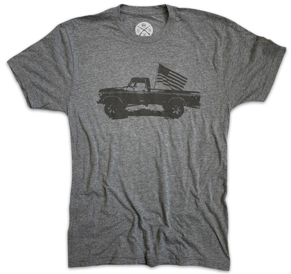 Men's Classic American Flag Truck Tri-Blend T-Shirt (Heather Gray) Made in the USA