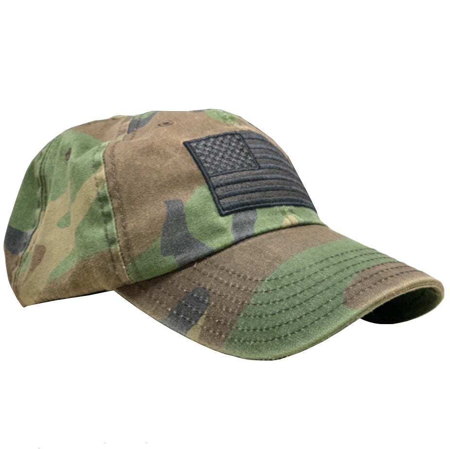 American Flag Vintage Washed Full Fabric Camoflauge Range Hat
