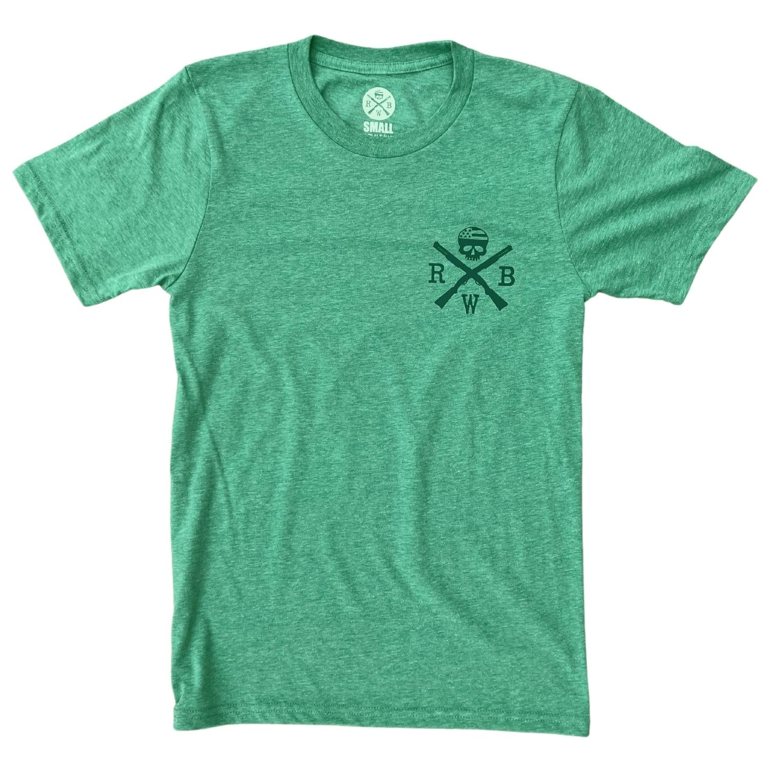 Men's Old Glory Patriotic American Flag and RWB Logo T-shirt/ Made in USA  (Kelly Green) Front View