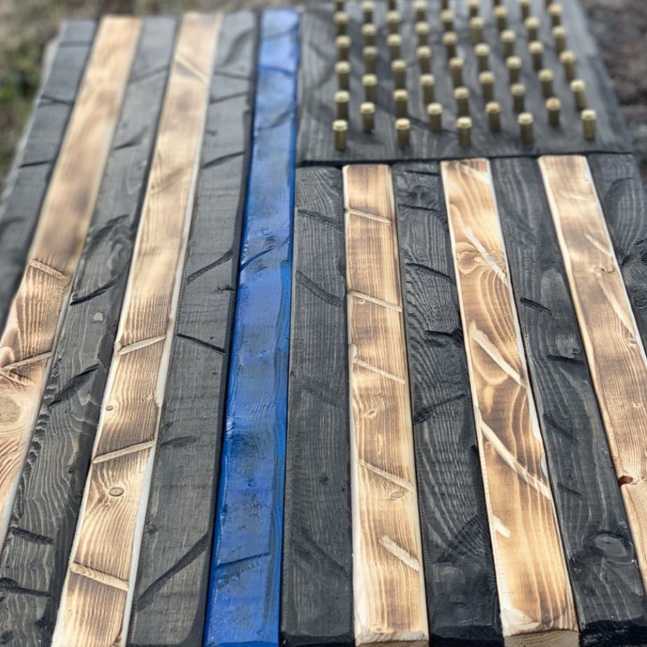 Hand Crafted Wooden Patriotic American Flag  Thin Blue line