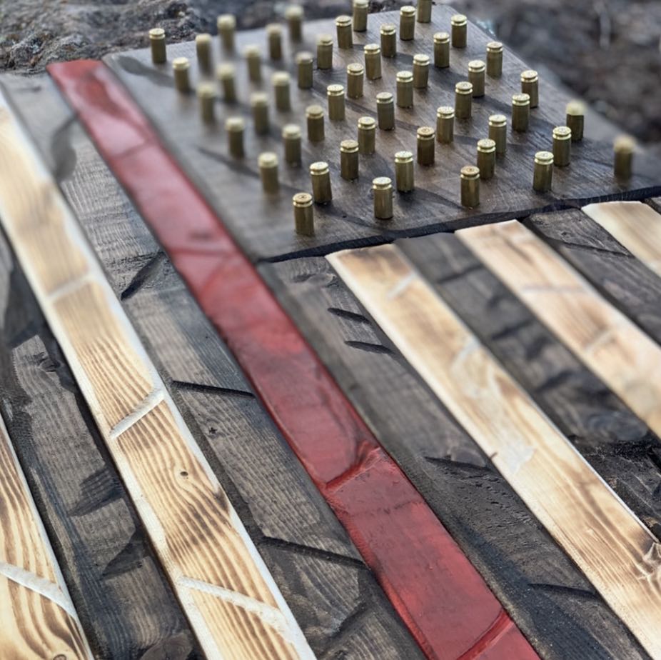Hand Crafted Wooden Patriotic American Flag Red Line of Courage